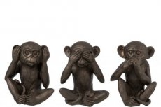 J-line 11621 Set van 3 apen horen, zien & zwijgen